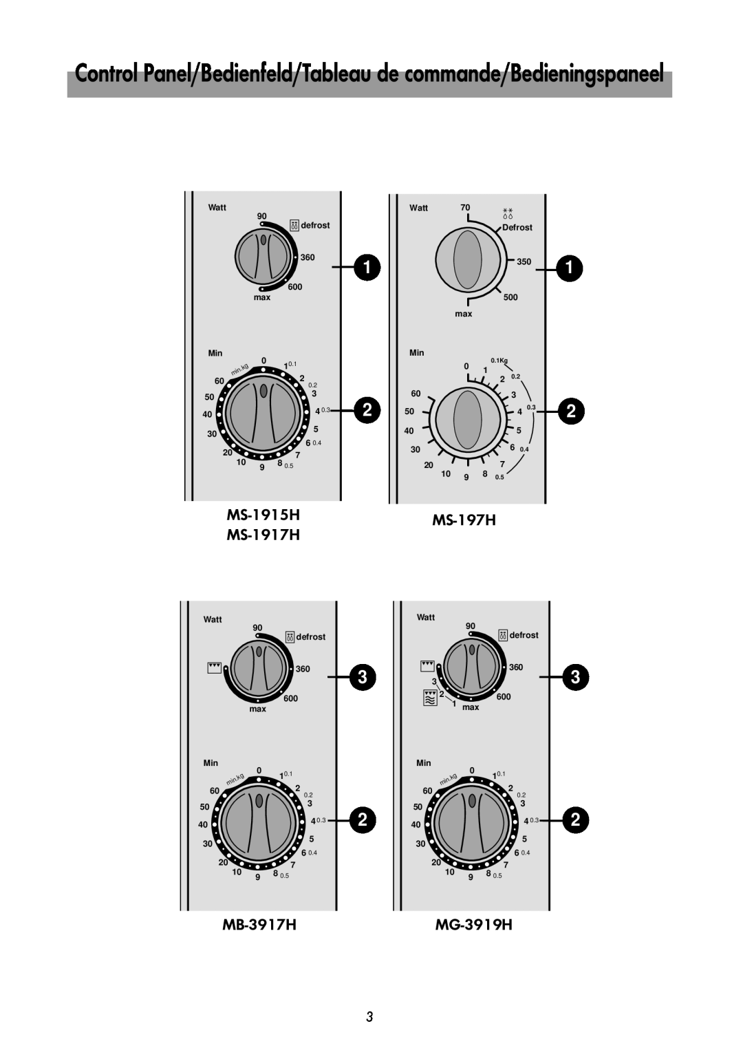 LG Electronics Control Panel/Bedienfeld/Tableau de commande/Bedieningspaneel, MS-1915H MS-1917H, MS-197H, MB-3917H 