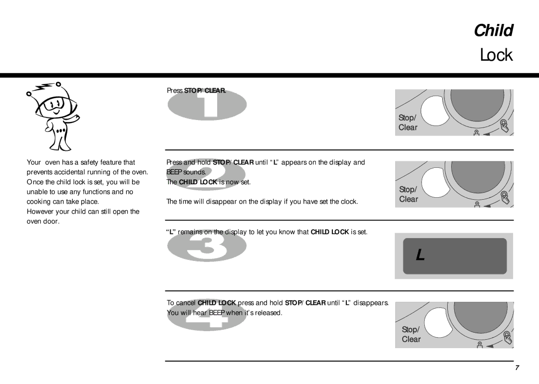 LG Electronics MS-267Y(S), MS-207Y(S) owner manual Child, Lock 