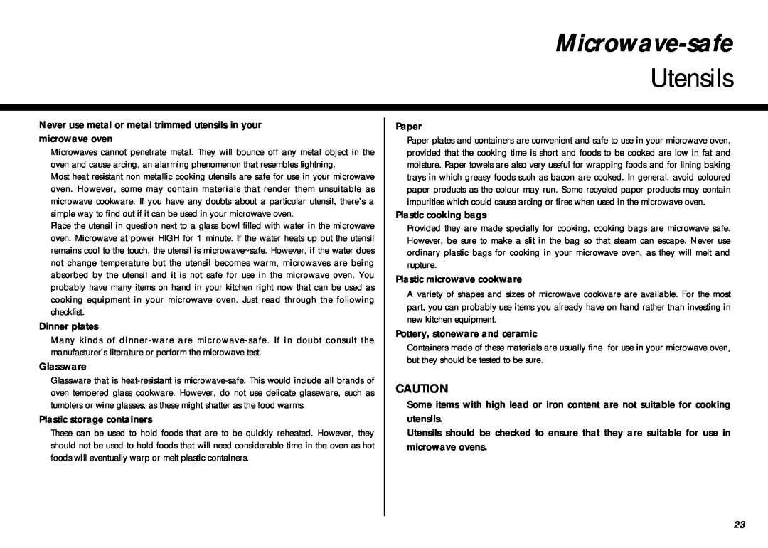 LG Electronics MS-267Y(S), MS-207Y(S) owner manual Microwave-safe, Utensils 