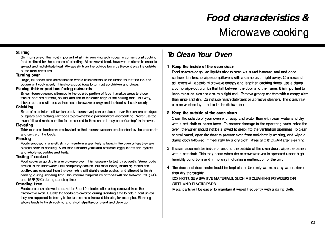 LG Electronics MS-267Y(S), MS-207Y(S) owner manual Food characteristics, Microwave cooking, To Clean Your Oven 