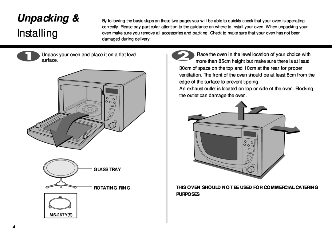 LG Electronics MS-207Y(S), MS-267Y(S) owner manual Unpacking, Installing 