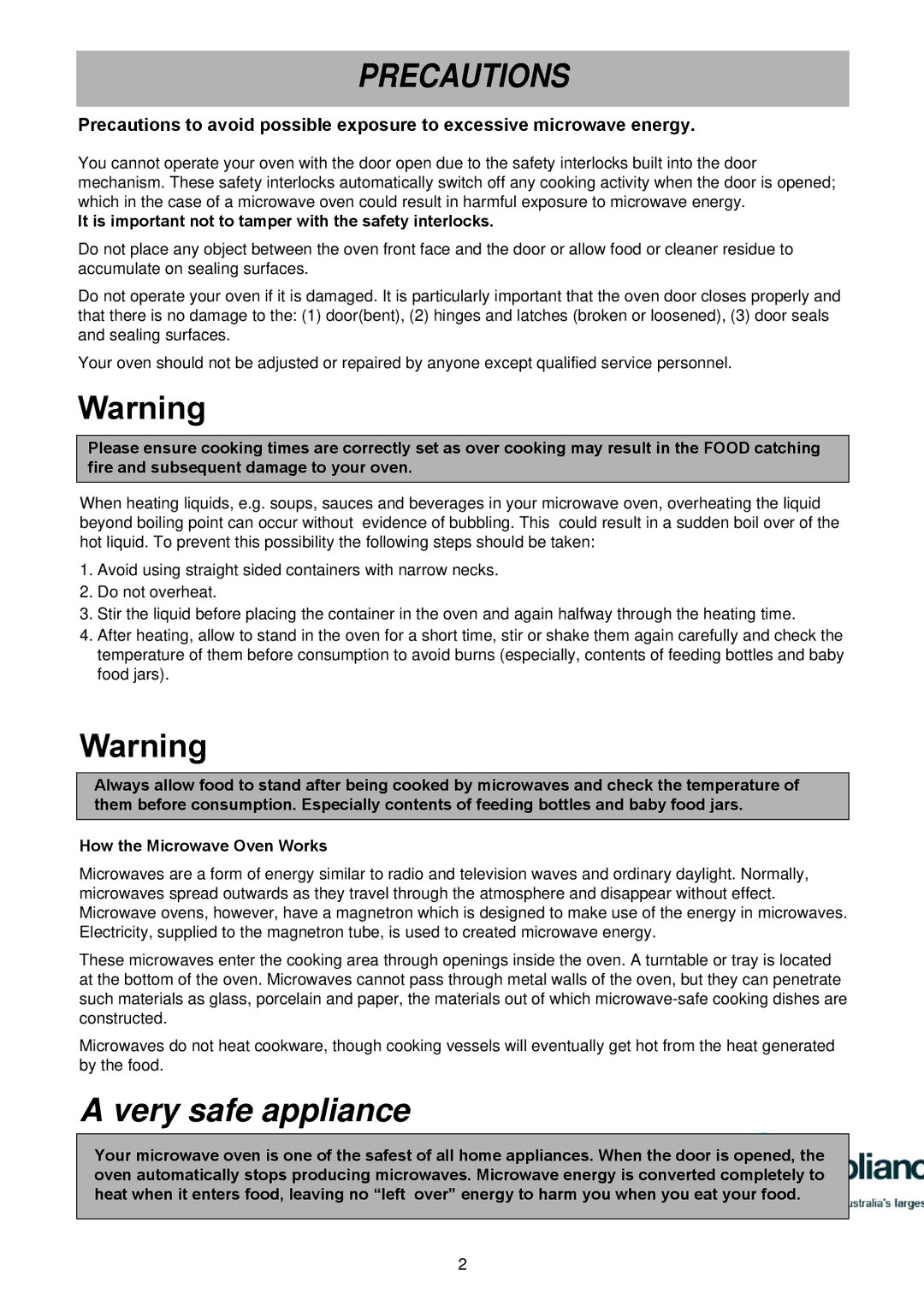 LG Electronics MS1949G owner manual Precautions, It is important not to tamper with the safety interlocks 