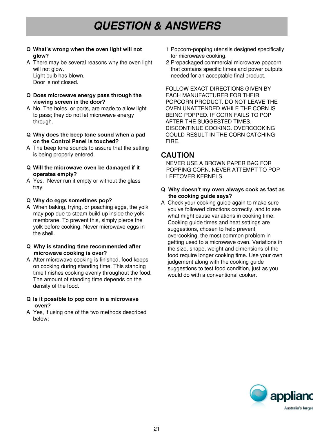 LG Electronics MS1949G Question & Answers, What’s wrong when the oven light will not glow?, Why do eggs sometimes pop? 