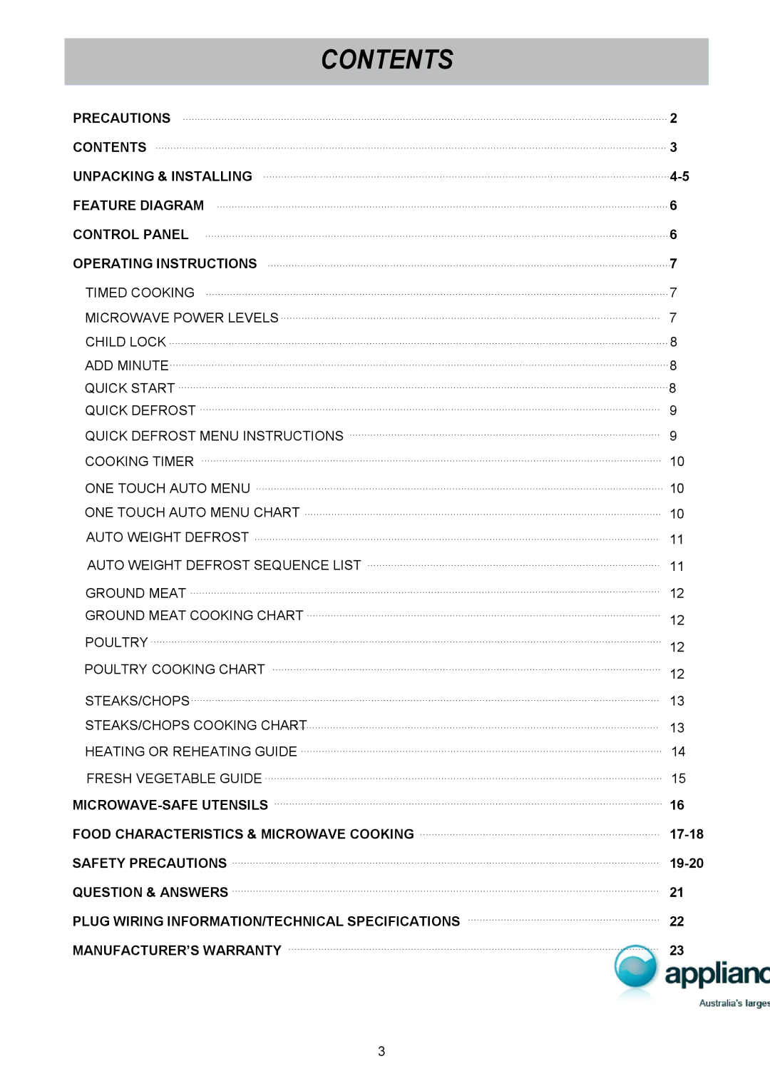 LG Electronics MS1949G owner manual Contents 