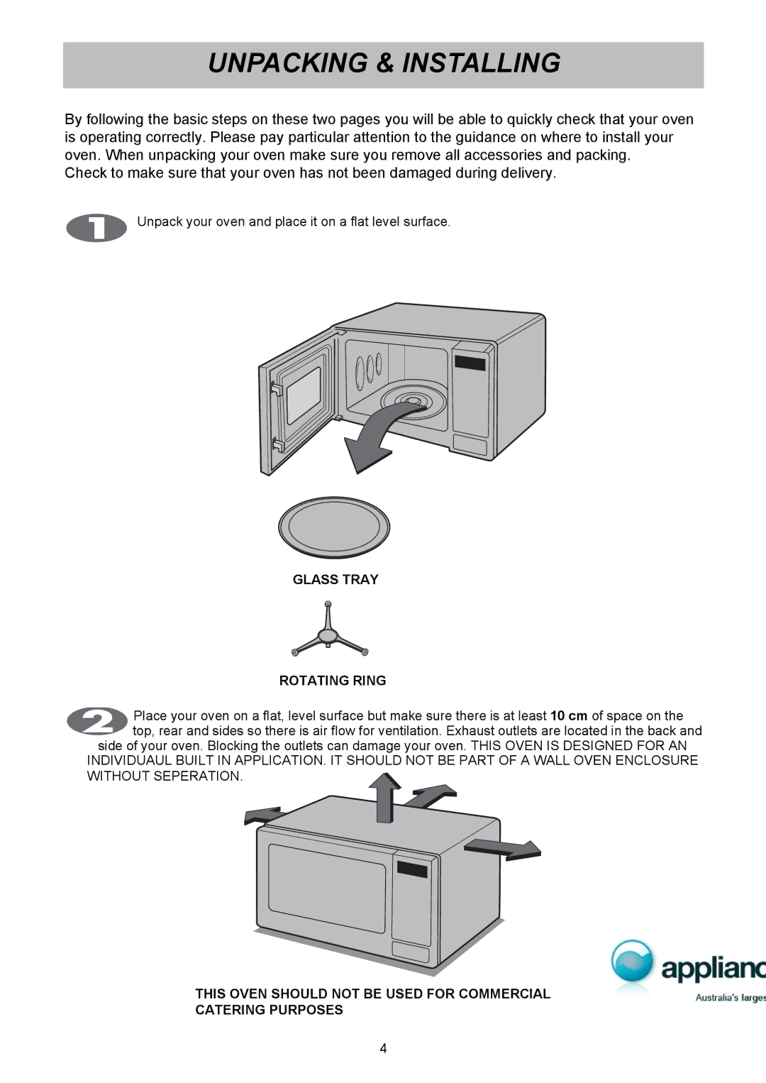 LG Electronics MS1949G owner manual Unpacking & Installing, Glass Tray Rotating Ring 