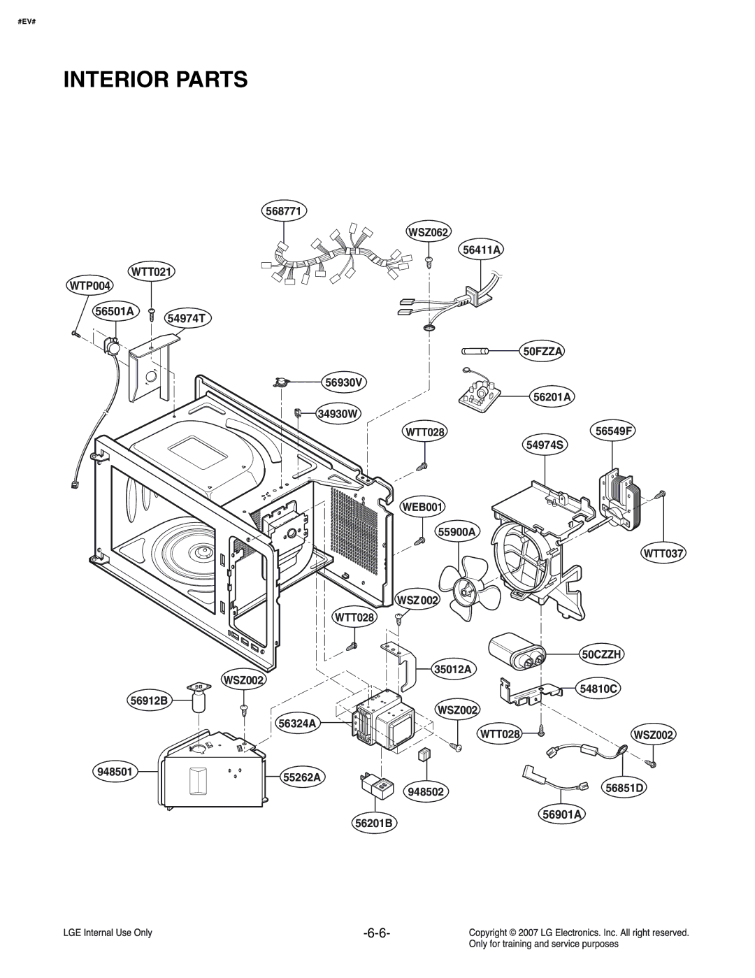 LG Electronics MS3447GRS service manual Interior Parts, WTT021 WTP004 56501A 54974T 