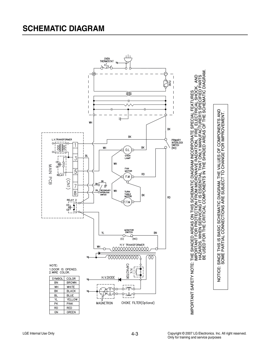 LG Electronics MS3447GRS service manual Schematic Diagram, LGE Internal Use Only, Only for training and service purposes 