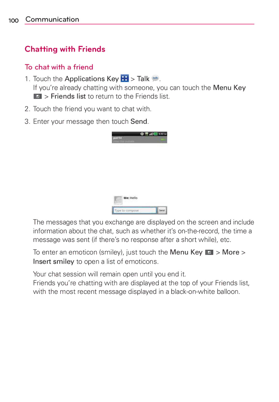 LG Electronics MS910 manual Chatting with Friends, To chat with a friend 