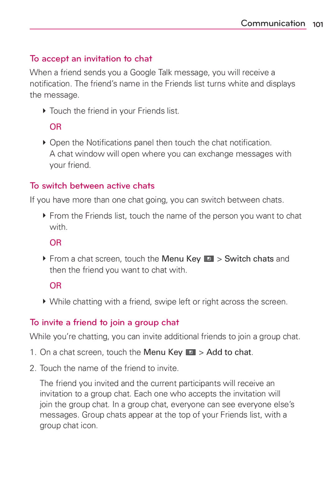 LG Electronics MS910 manual To accept an invitation to chat, To switch between active chats 