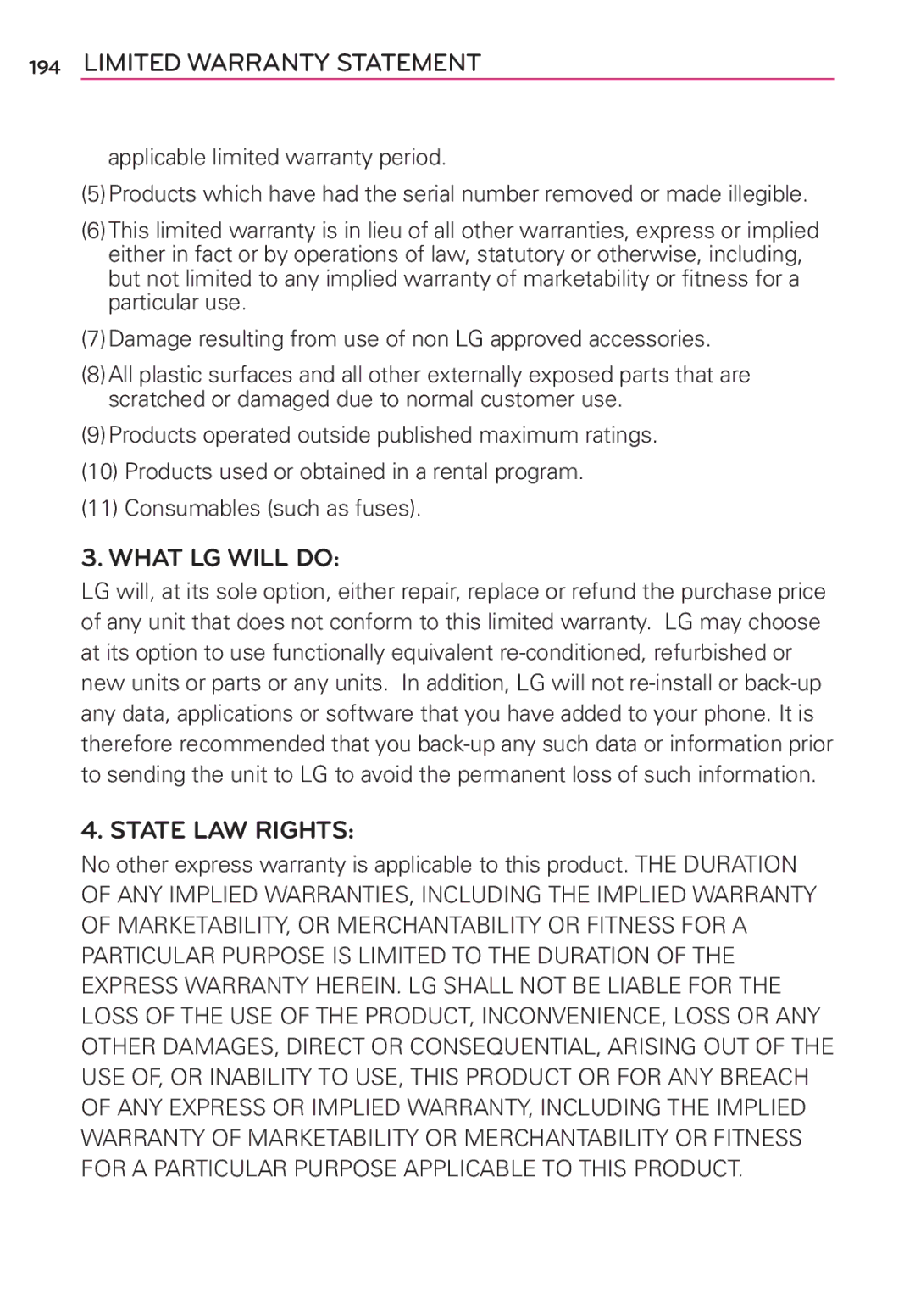 LG Electronics MS910 manual What LG will do 