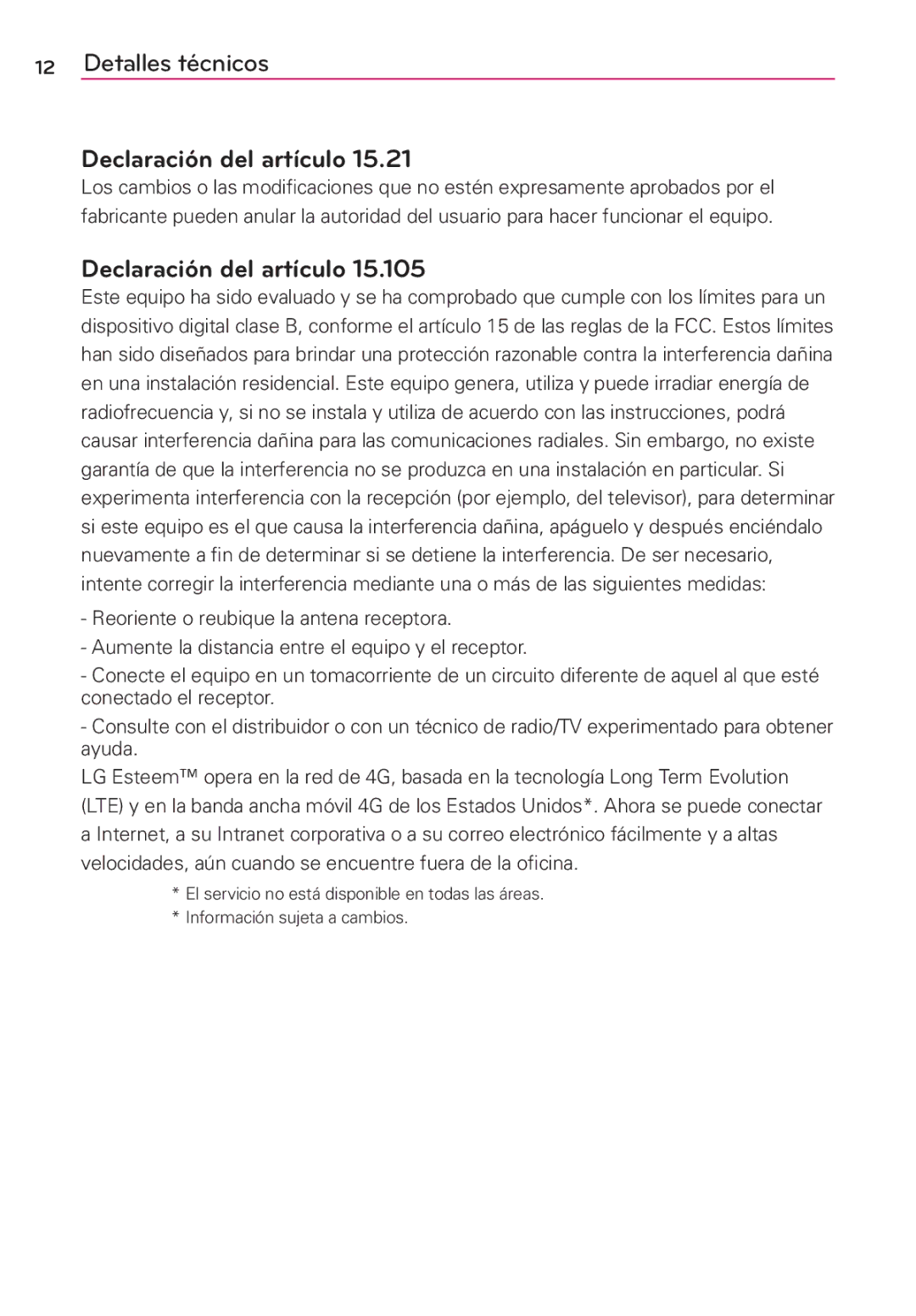 LG Electronics MS910 manual Declaración del artículo 