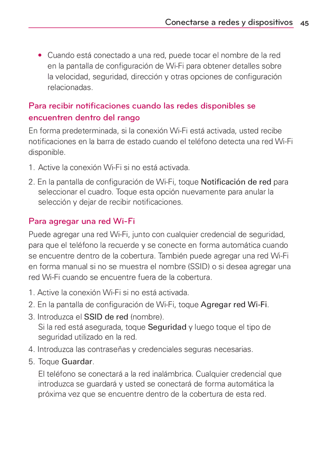 LG Electronics MS910 manual Para agregar una red Wi-Fi 