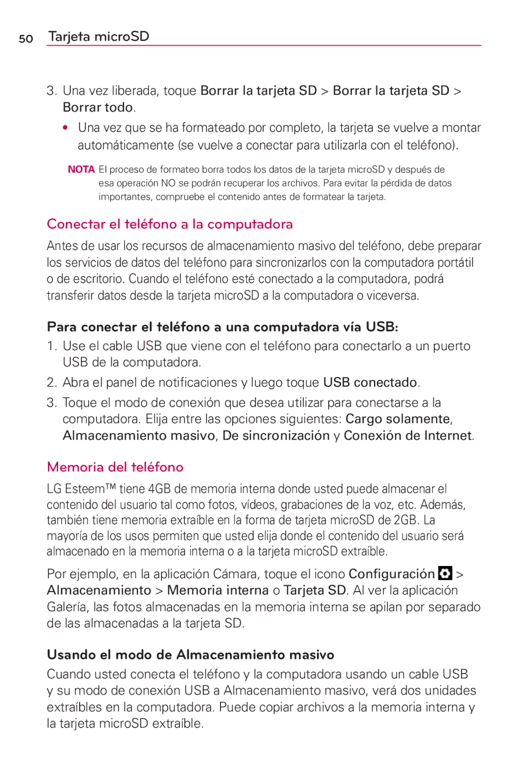 LG Electronics MS910 manual Conectar el teléfono a la computadora, Para conectar el teléfono a una computadora vía USB 