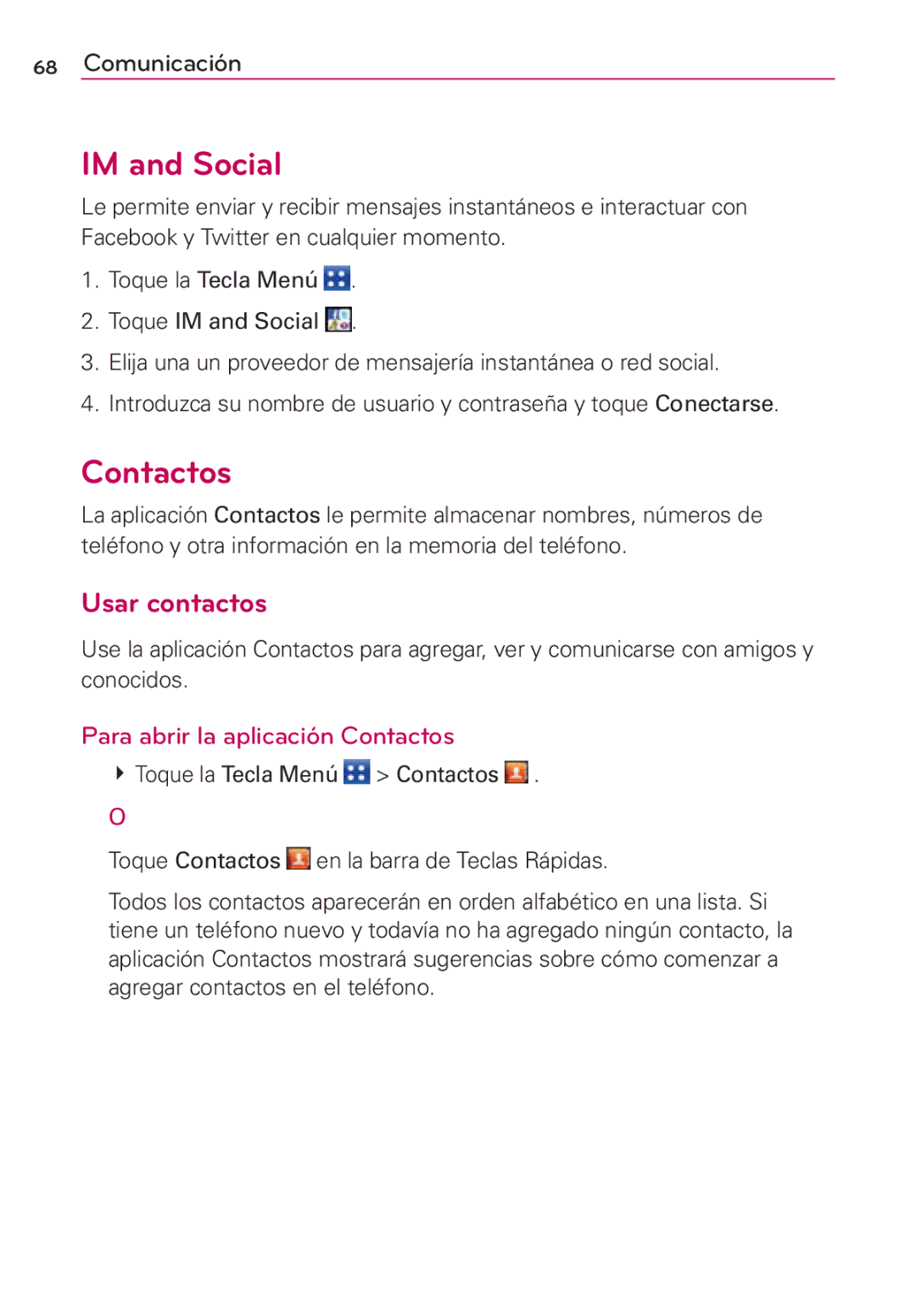 LG Electronics MS910 manual Usar contactos, Para abrir la aplicación Contactos 