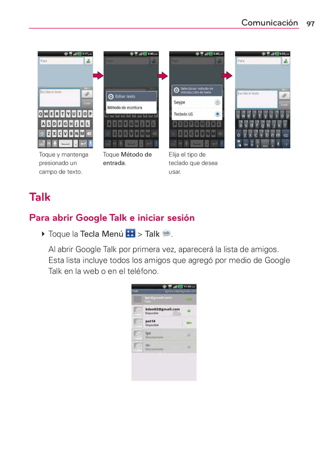 LG Electronics MS910 manual Para abrir Google Talk e iniciar sesión 