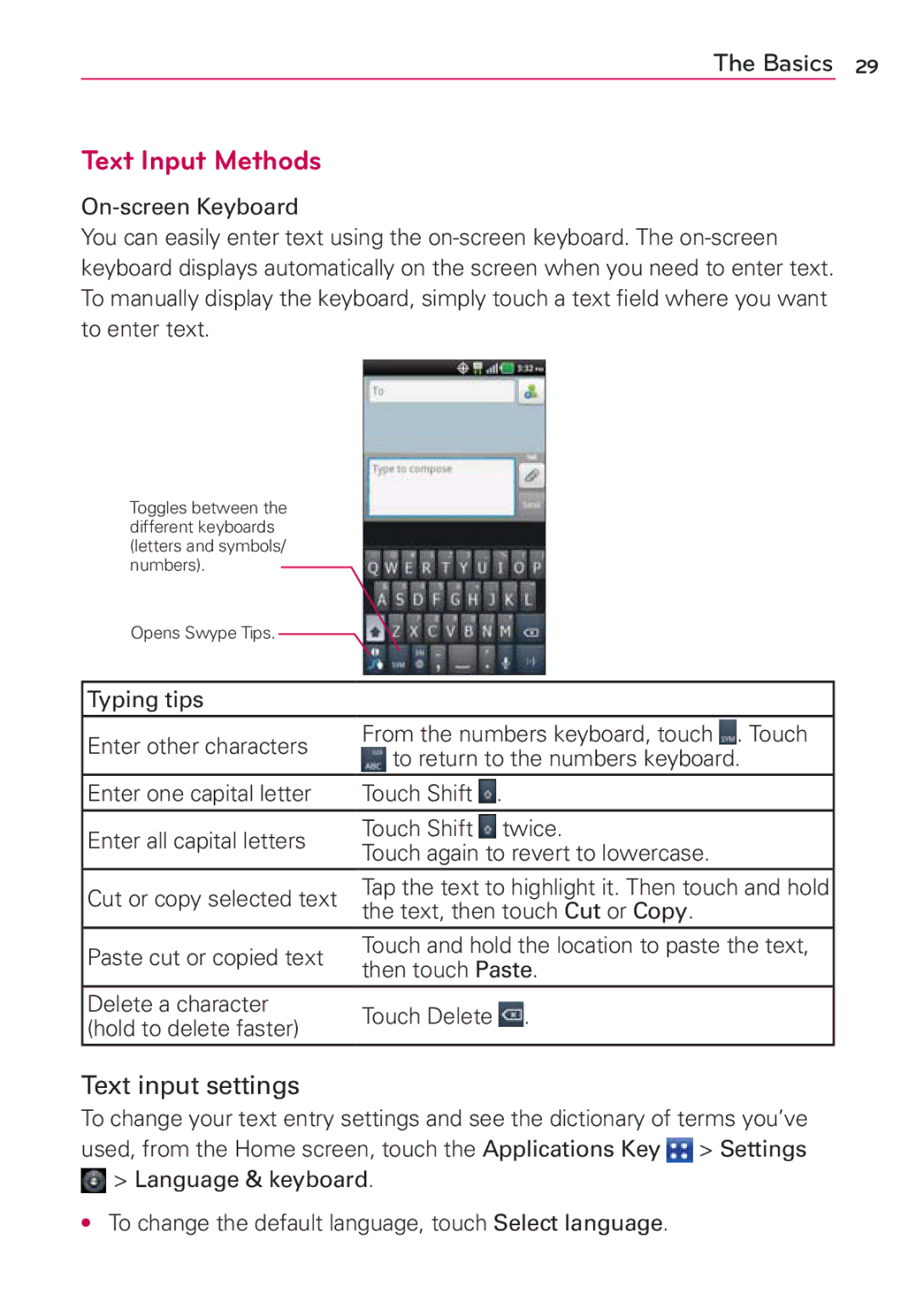 LG Electronics MS910 manual Text Input Methods 