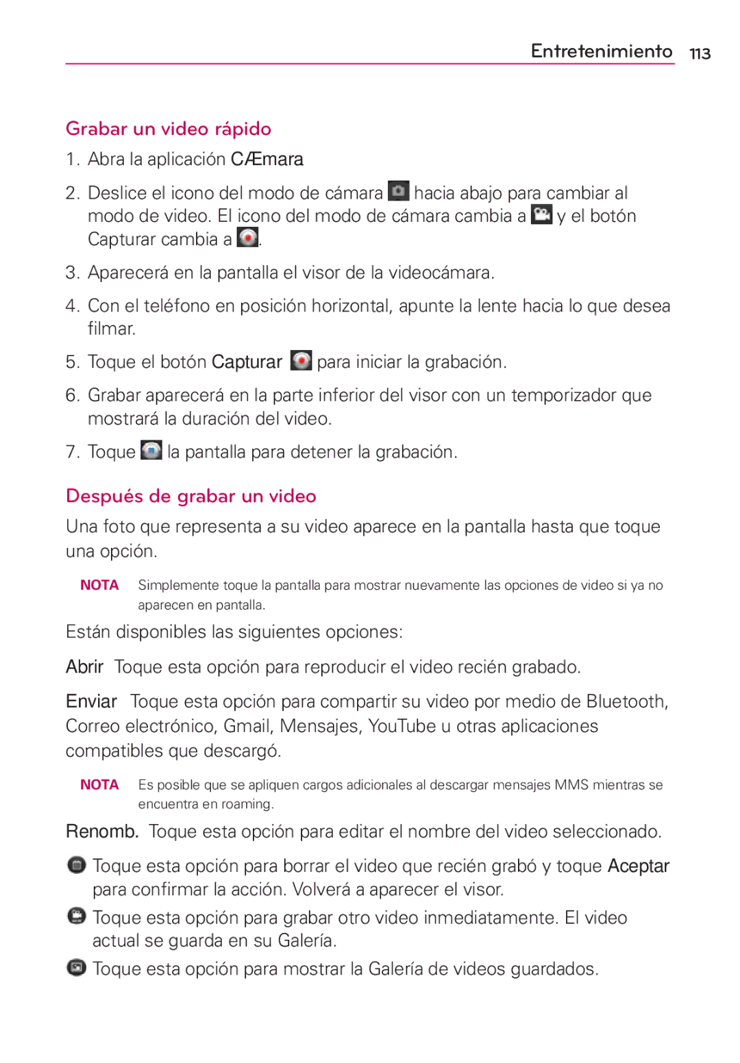 LG Electronics MS910 manual Grabar un video rápido, Después de grabar un video 