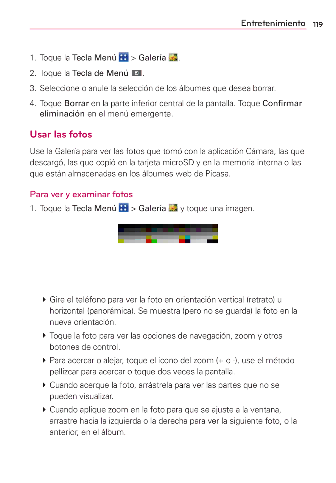 LG Electronics MS910 manual Usar las fotos, Para ver y examinar fotos 