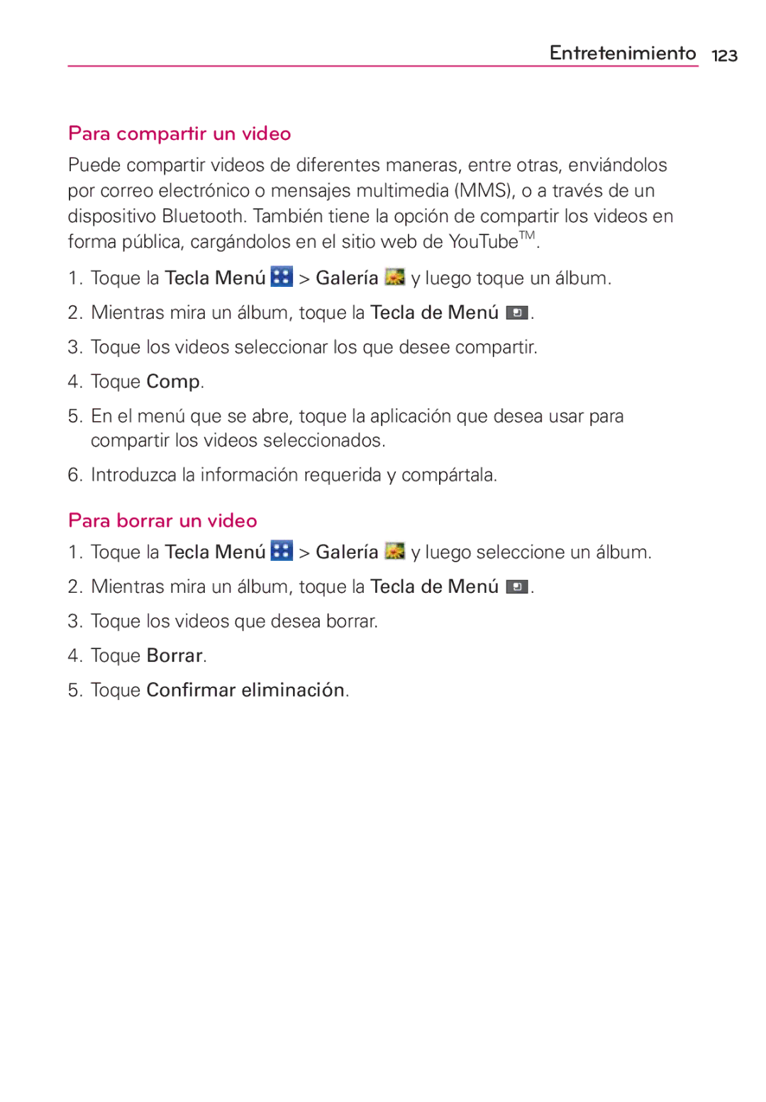 LG Electronics MS910 manual Para compartir un video, Para borrar un video 