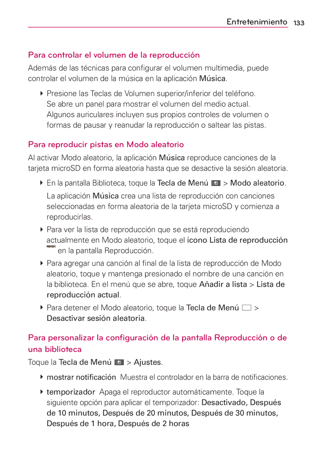 LG Electronics MS910 manual Para controlar el volumen de la reproducción, Para reproducir pistas en Modo aleatorio 