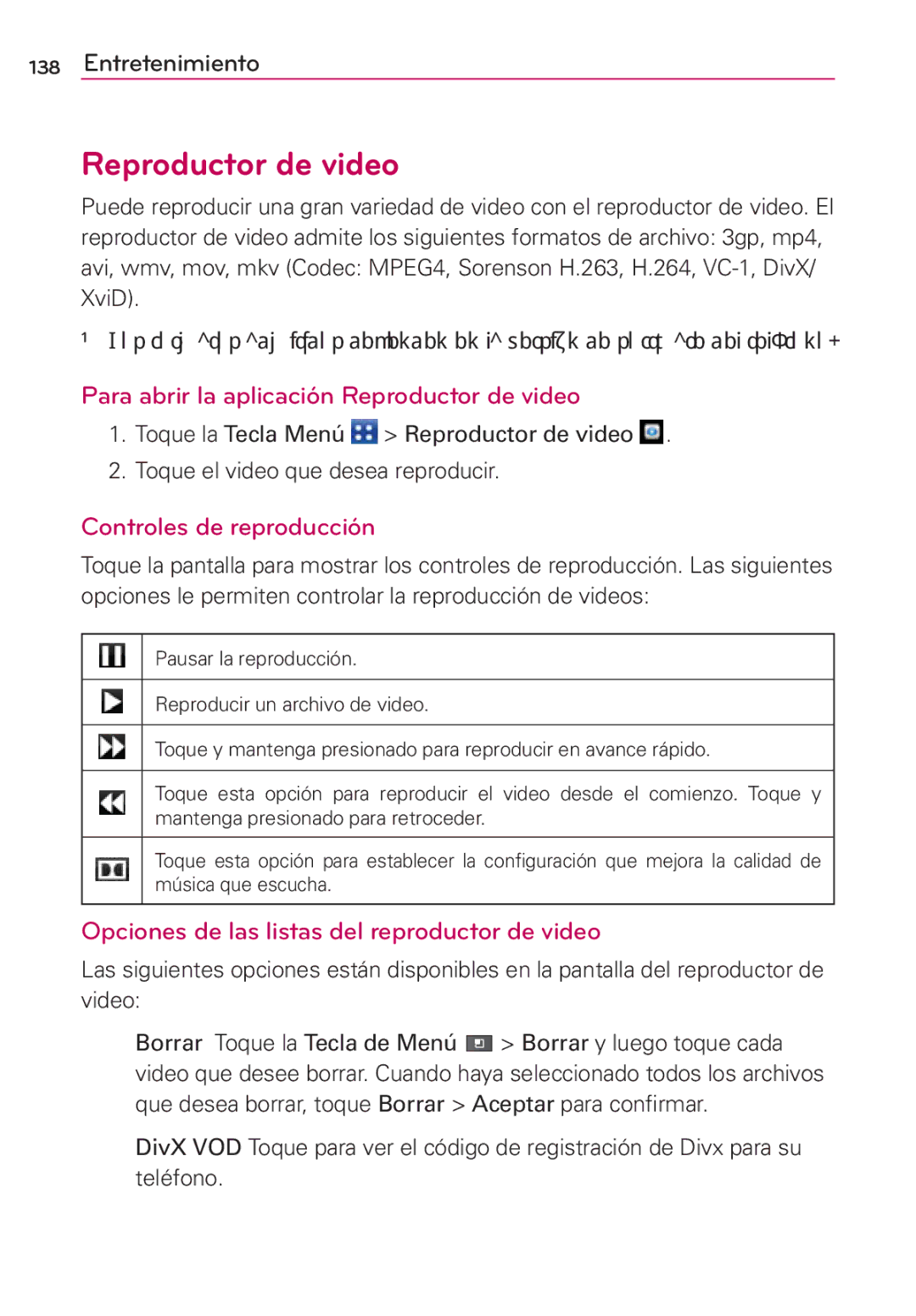 LG Electronics MS910 manual Para abrir la aplicación Reproductor de video, Controles de reproducción 