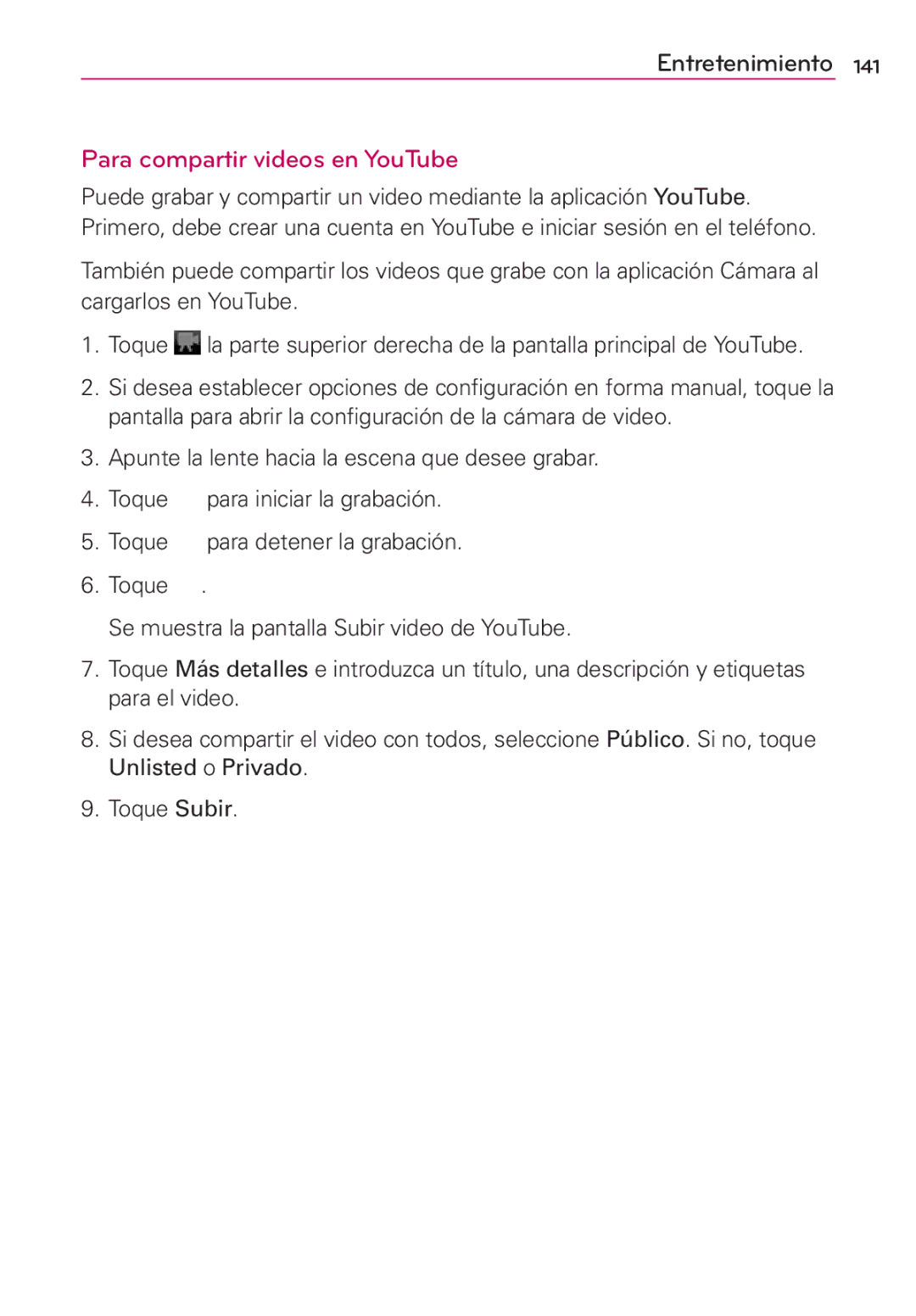 LG Electronics MS910 manual Para compartir videos en YouTube 