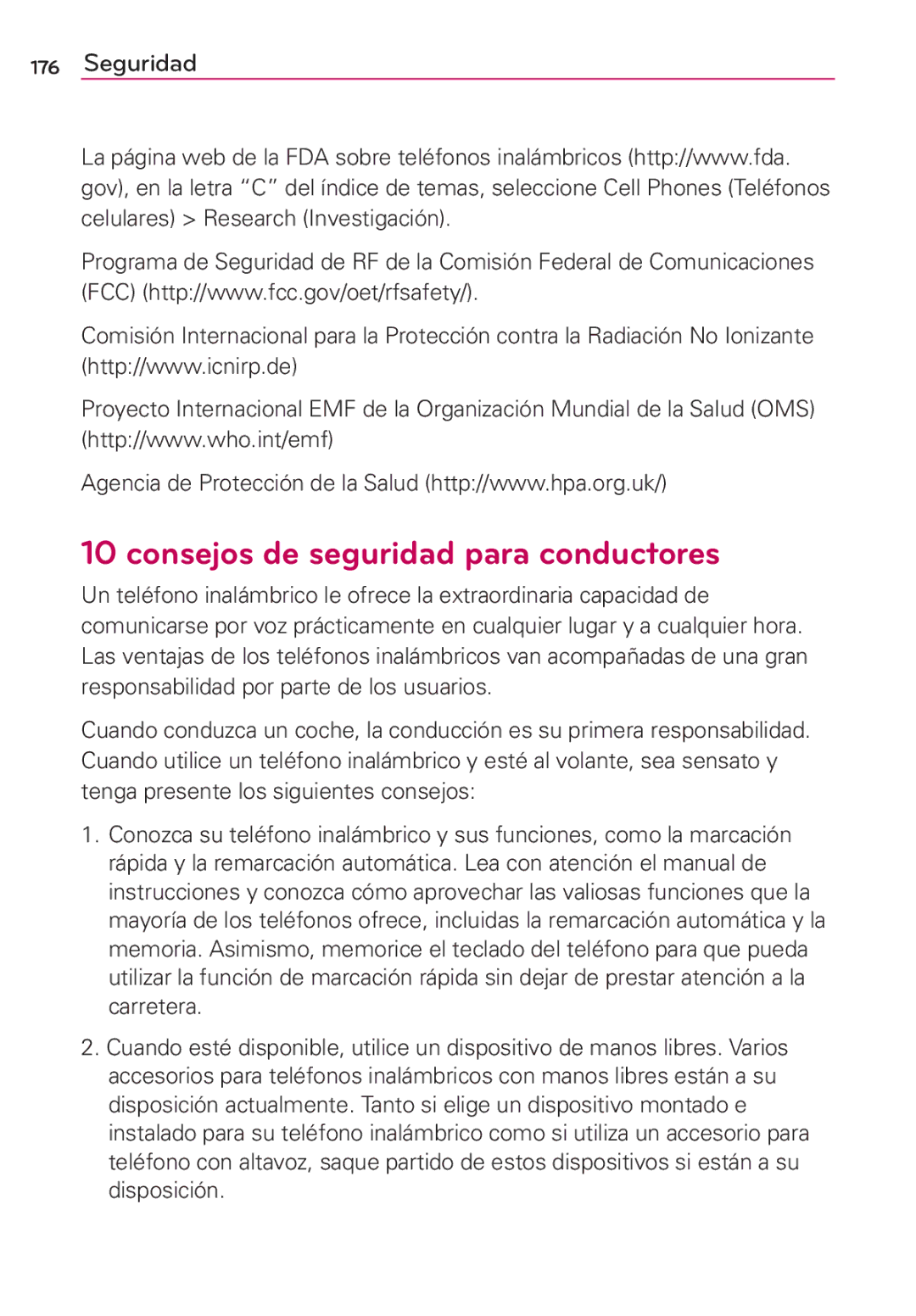 LG Electronics MS910 manual Consejos de seguridad para conductores 