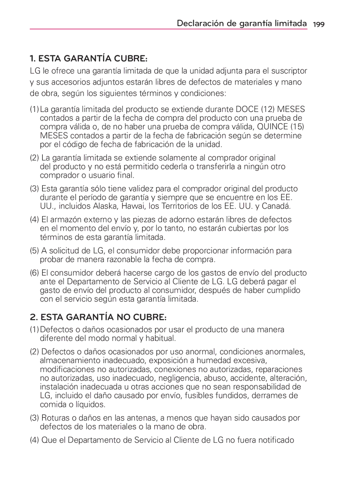 LG Electronics MS910 manual Esta Garantía Cubre 