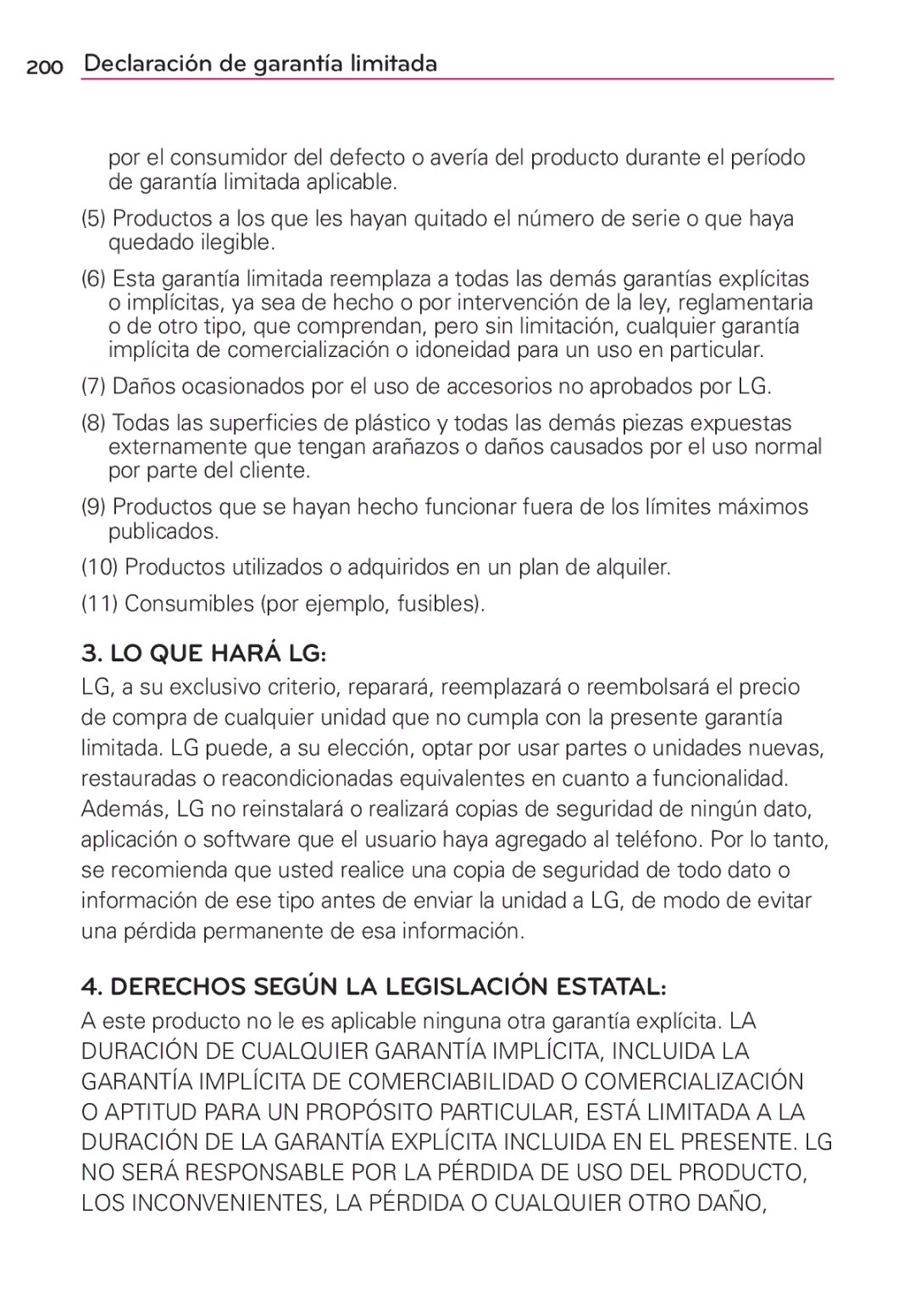 LG Electronics MS910 manual LO QUE Hará LG, Una pérdida permanente de esa información 