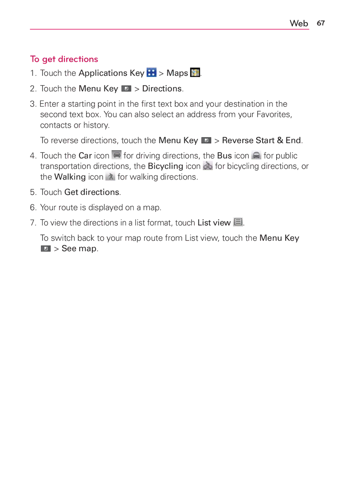 LG Electronics MS910 manual To get directions 