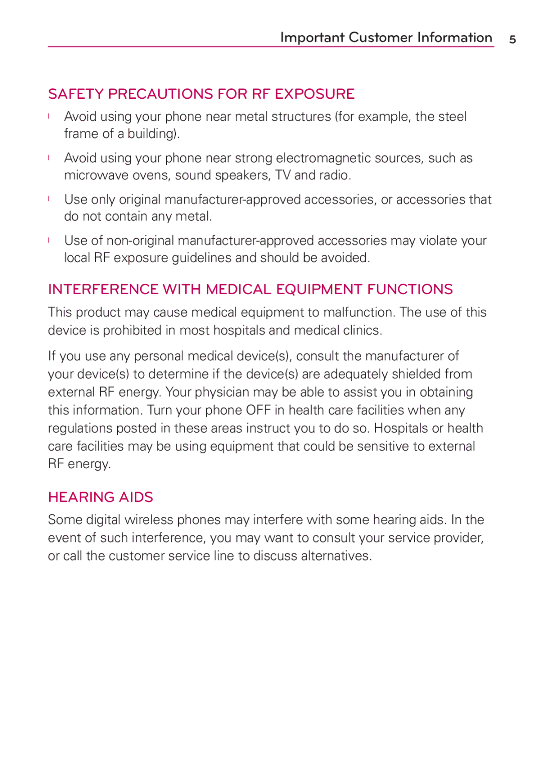 LG Electronics MS910 manual Safety Precautions for RF Exposure 