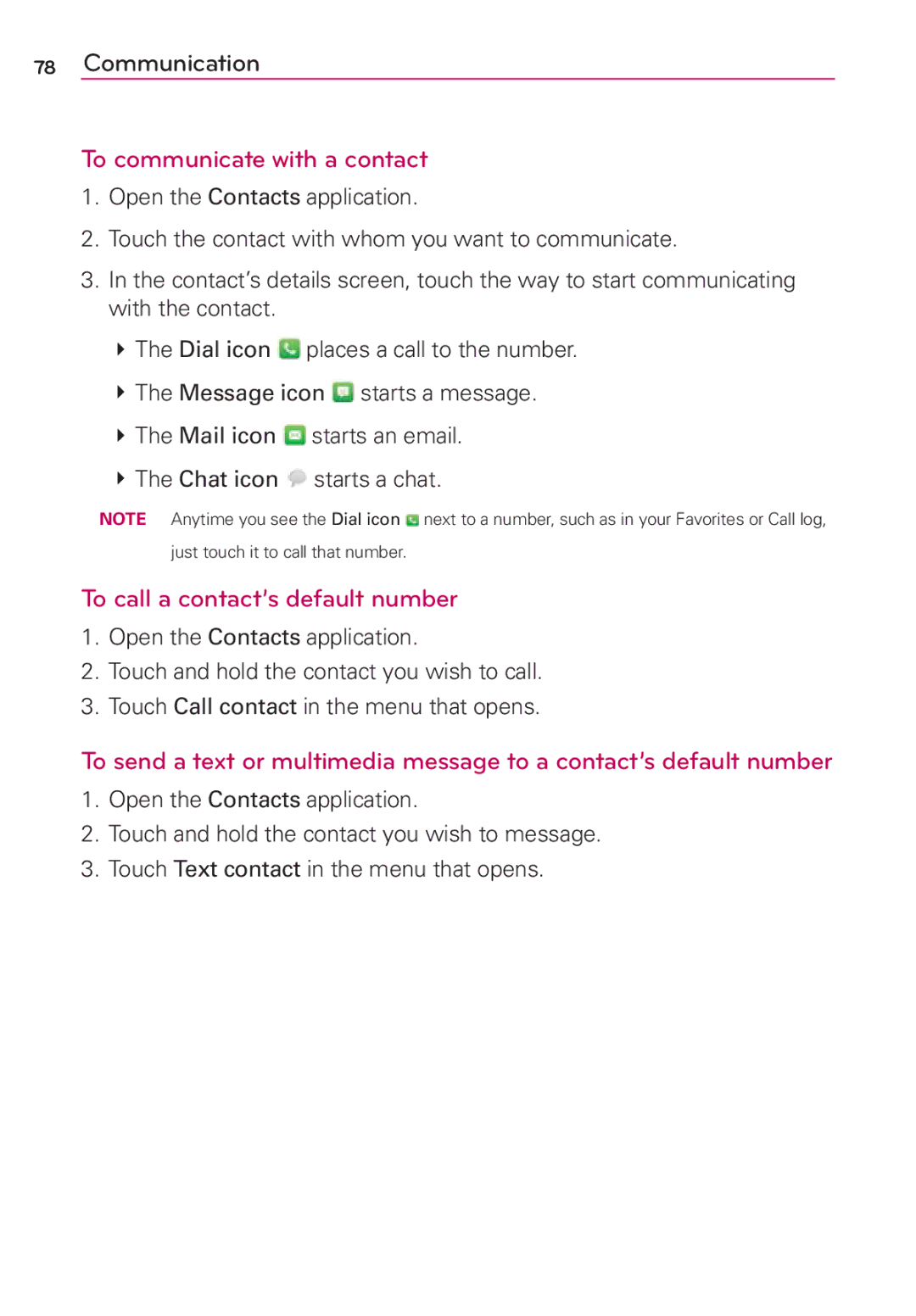 LG Electronics MS910 manual To communicate with a contact, To call a contact’s default number 