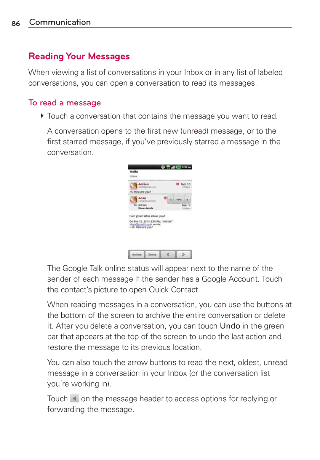 LG Electronics MS910 manual Reading Your Messages 