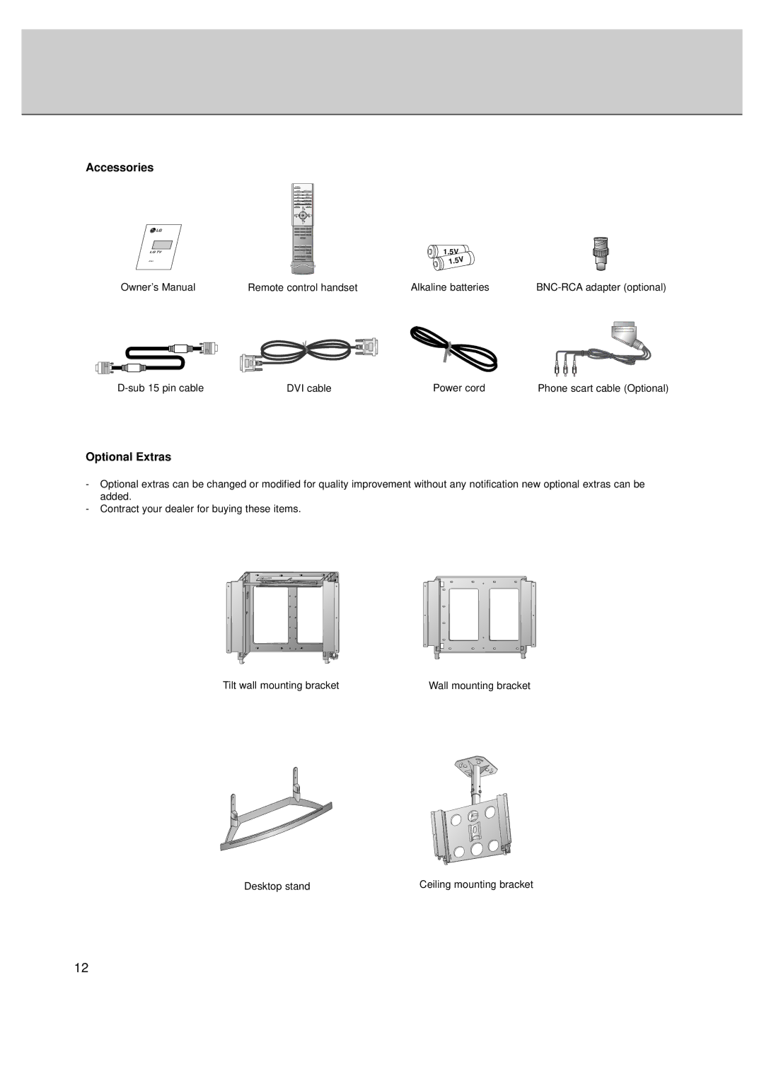 LG Electronics MT-50PZ40/, MT-50PZ41/, MT-50PZ43/, MZ-50PZ42/, MZ-50PZ43 owner manual Accessories, Optional Extras 