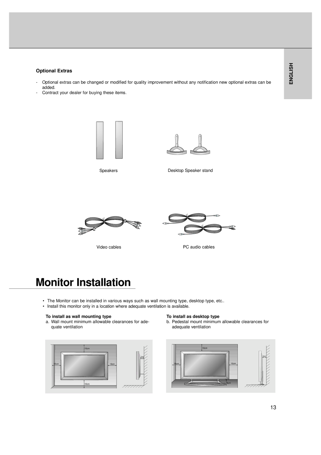 LG Electronics MT-50PZ40/, MT-50PZ41/, MT-50PZ43/, MZ-50PZ42/, MZ-50PZ43 Monitor Installation, To install as desktop type 