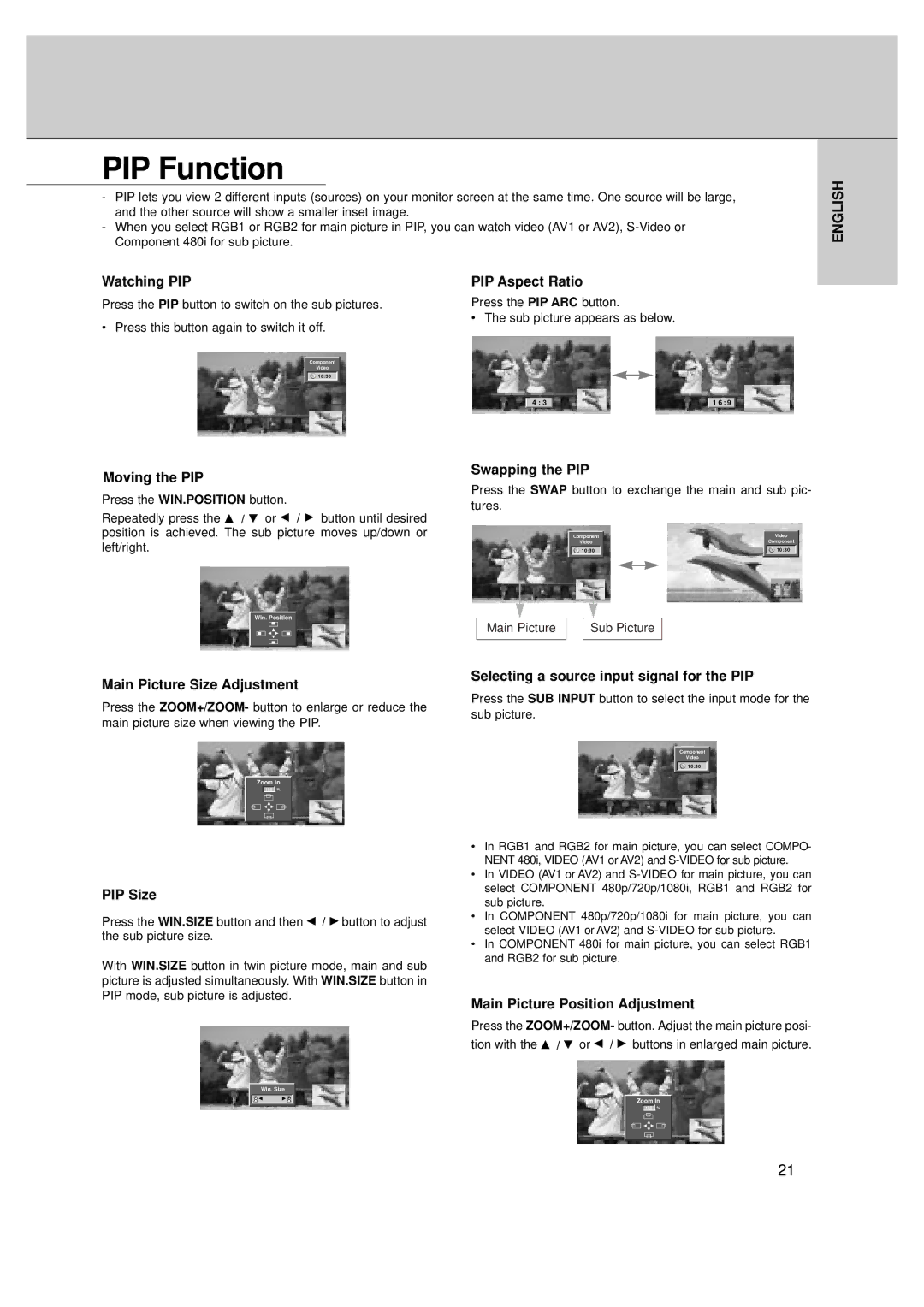 LG Electronics MT-50PZ40/, MT-50PZ41/, MT-50PZ43/, MZ-50PZ42/, MZ-50PZ43 owner manual PIP Function 