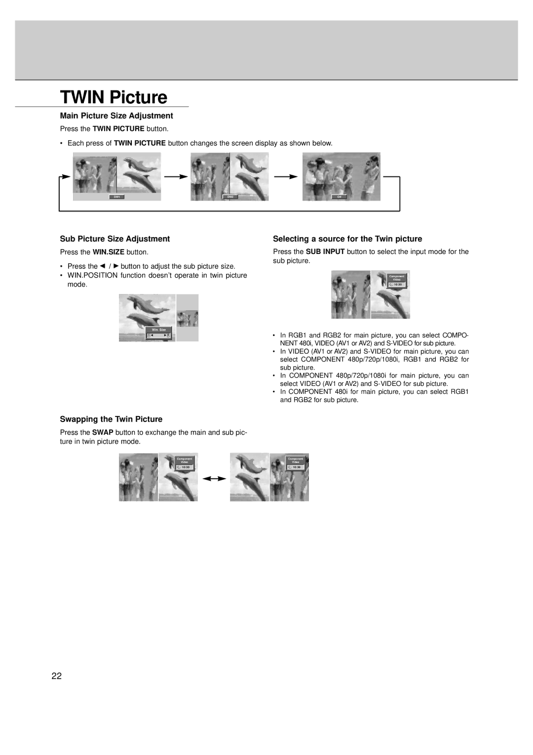 LG Electronics MT-50PZ40/, MT-50PZ41/, MT-50PZ43/, MZ-50PZ42/, MZ-50PZ43 Twin Picture, Sub Picture Size Adjustment 