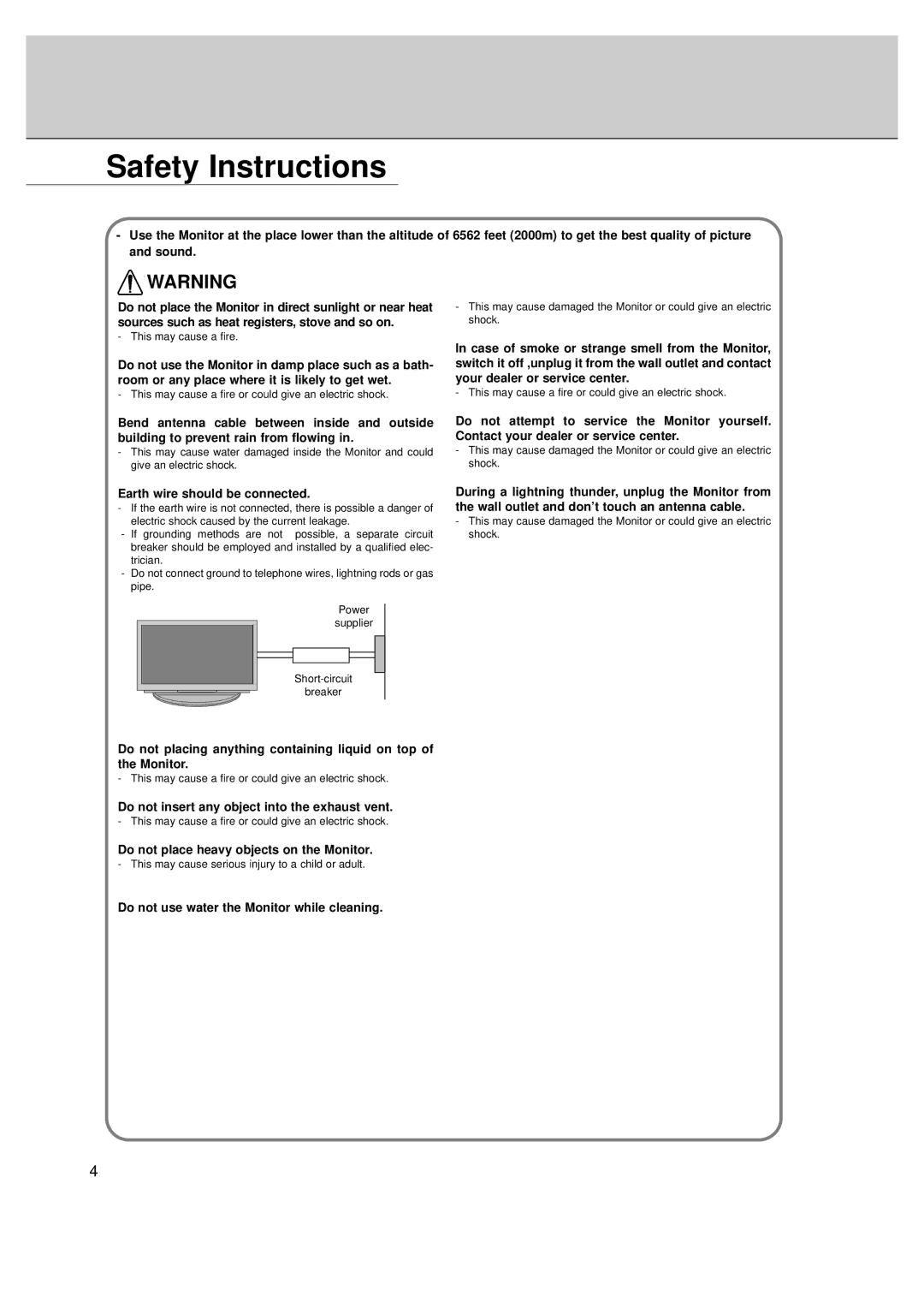 LG Electronics MT-50PZ40/, MT-50PZ41/, MT-50PZ43/, MZ-50PZ42/, MZ-50PZ43 owner manual Safety Instructions 