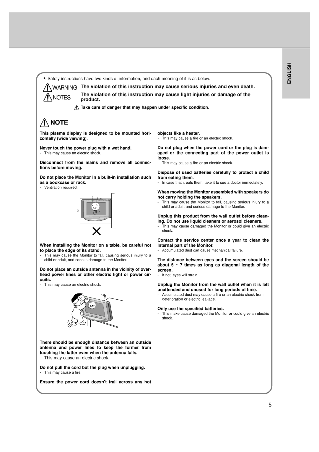 LG Electronics MT-50PZ40/, MT-50PZ41/, MT-50PZ43/, MZ-50PZ42/, MZ-50PZ43 owner manual Objects like a heater 