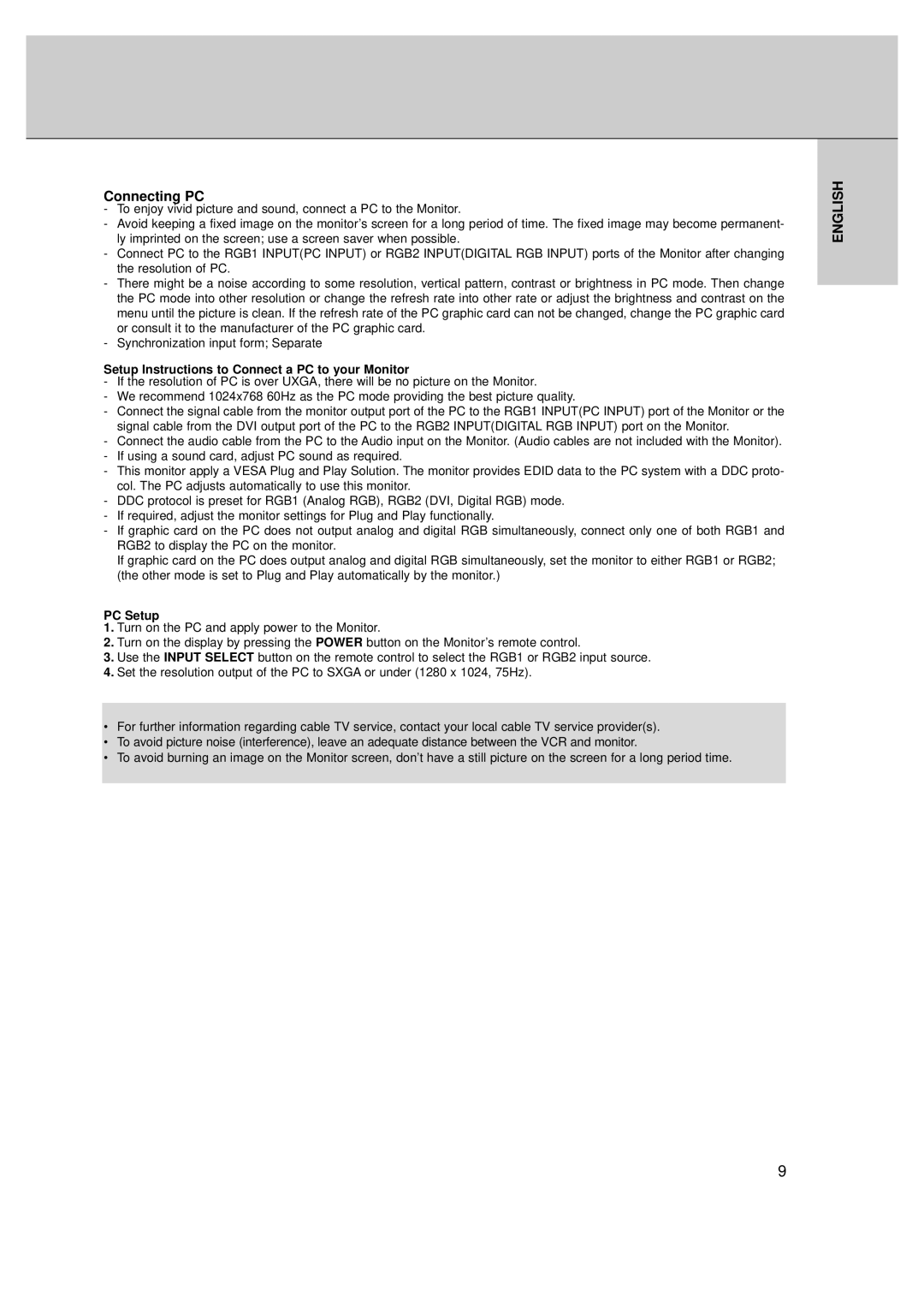 LG Electronics MT-50PZ40/, MT-50PZ41/, MT-50PZ43/, MZ-50PZ42/, MZ-50PZ43 owner manual Connecting PC, PC Setup 