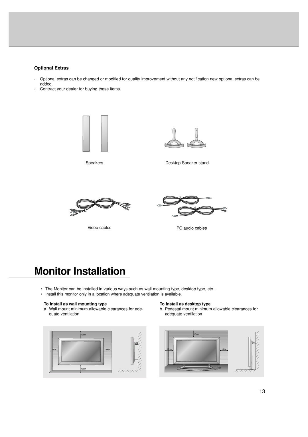 LG Electronics MT-50PZ40, MT-50PZ41, MT-50PZ43S, MZ-50PZ42, MZ-50PZ43 Monitor Installation, To install as desktop type 