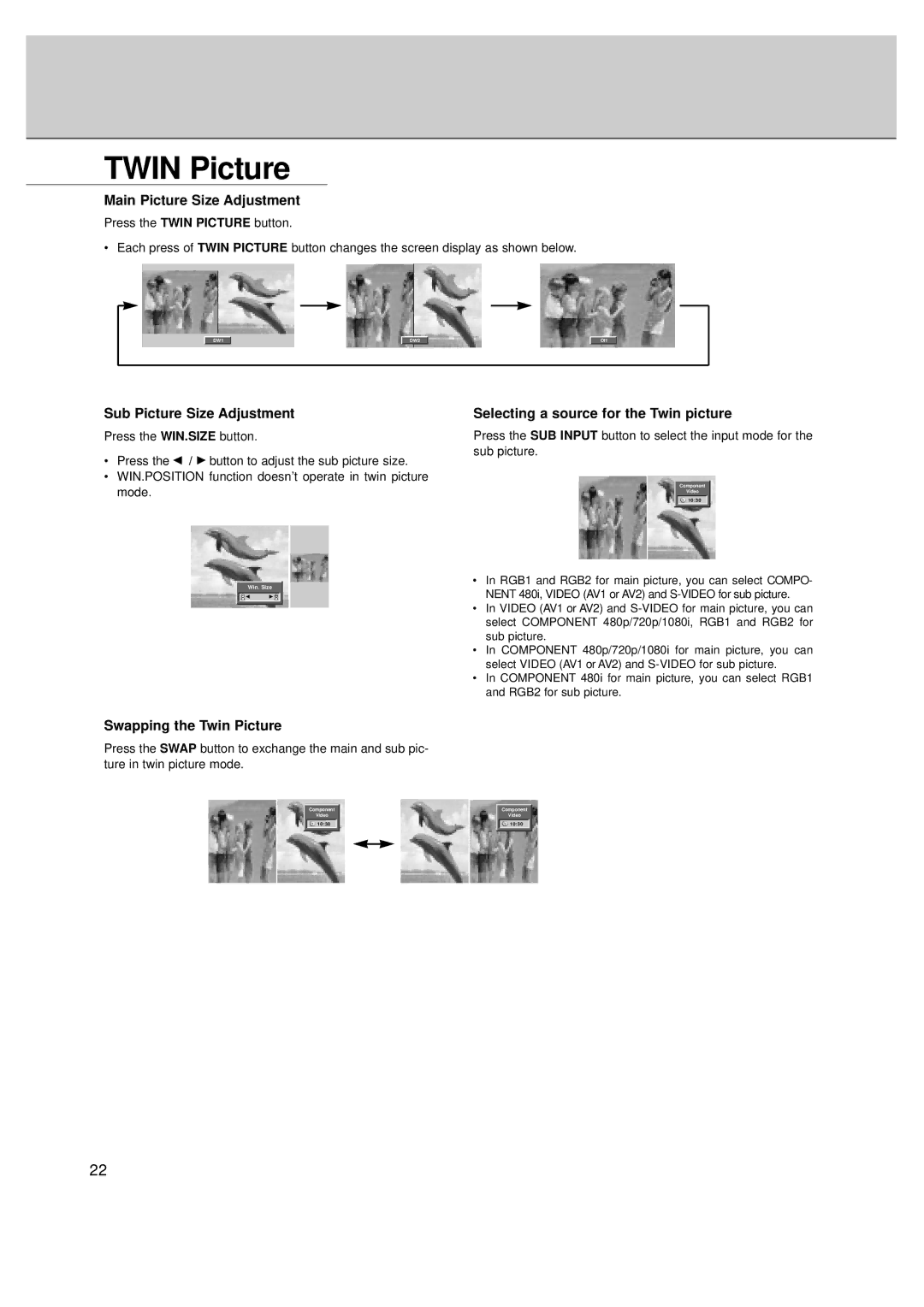 LG Electronics MT-50PZ40, MT-50PZ41, MT-50PZ43S, MZ-50PZ42, MZ-50PZ43 Twin Picture, Sub Picture Size Adjustment 