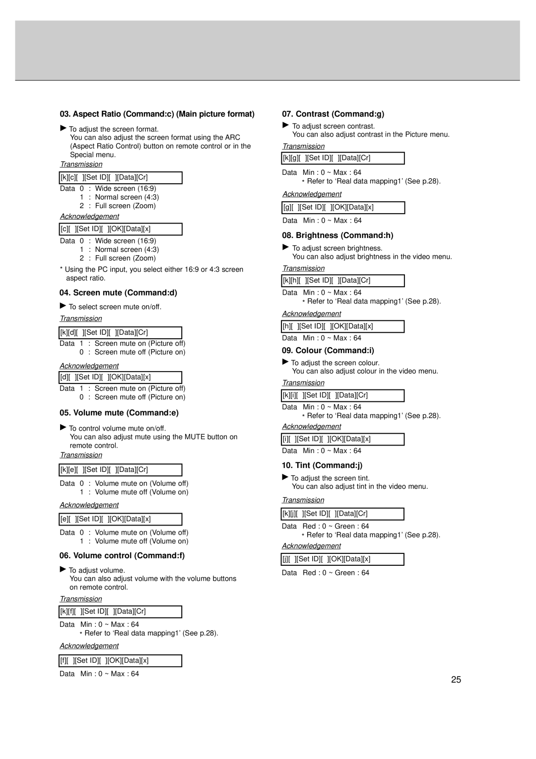 LG Electronics MT-50PZ40, MT-50PZ41, MT-50PZ43S, MZ-50PZ42, MZ-50PZ43 Aspect Ratio Commandc Main picture format 