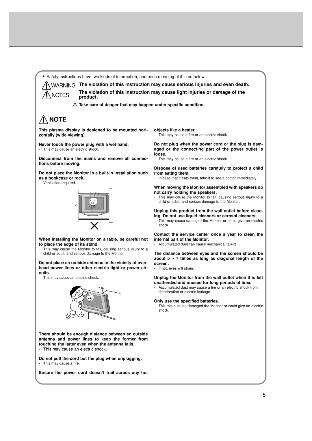 LG Electronics MT-50PZ40, MT-50PZ41, MT-50PZ43S, MZ-50PZ42, MZ-50PZ43 owner manual Objects like a heater 