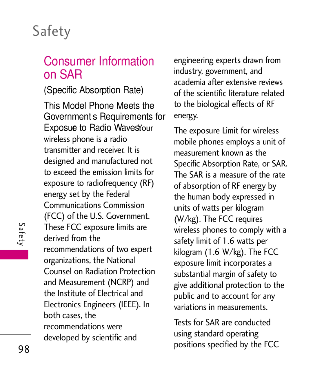 LG Electronics MT375 manual Consumer Information on SAR 