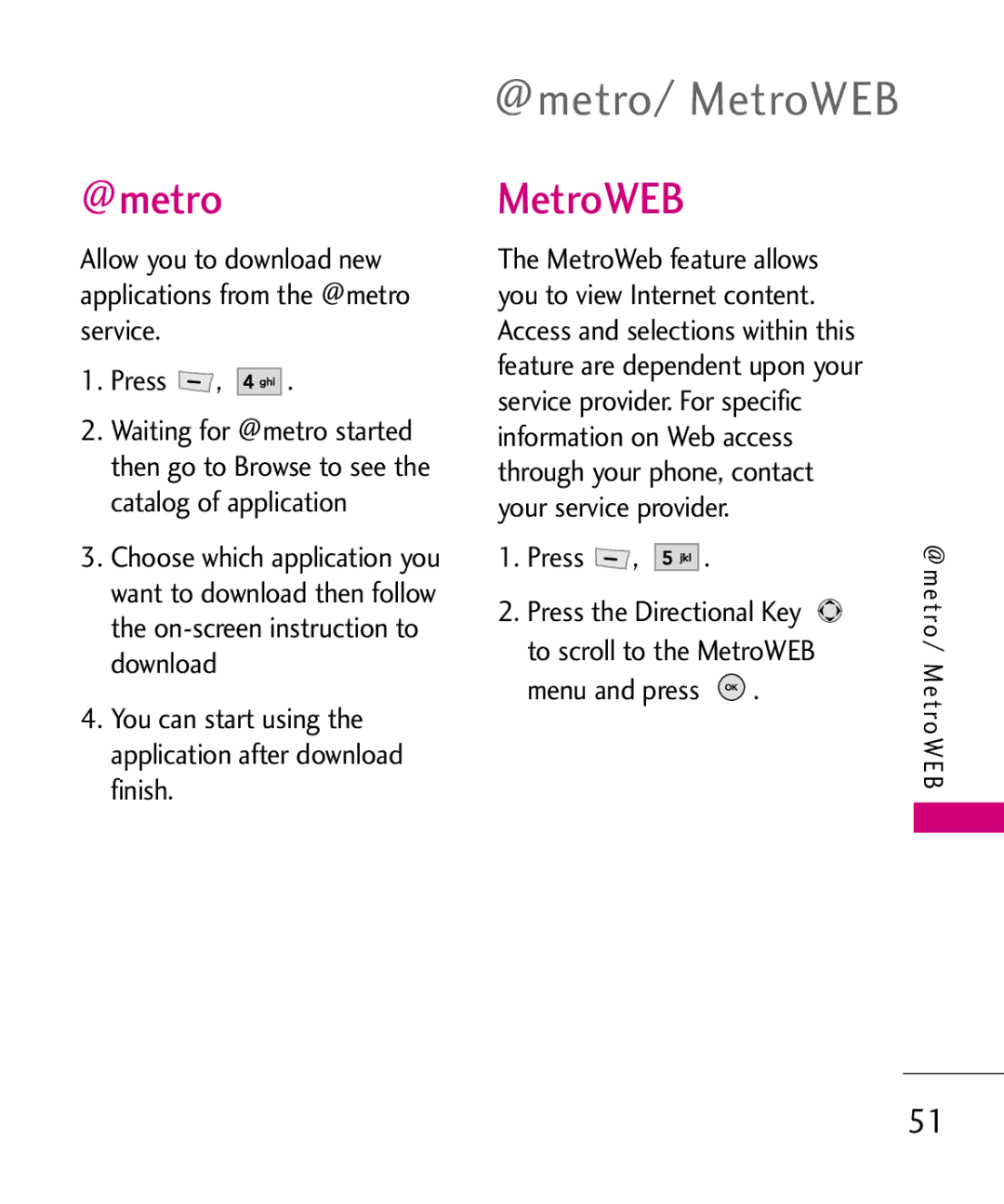 LG Electronics MT375 manual @metro, MetroWEB 