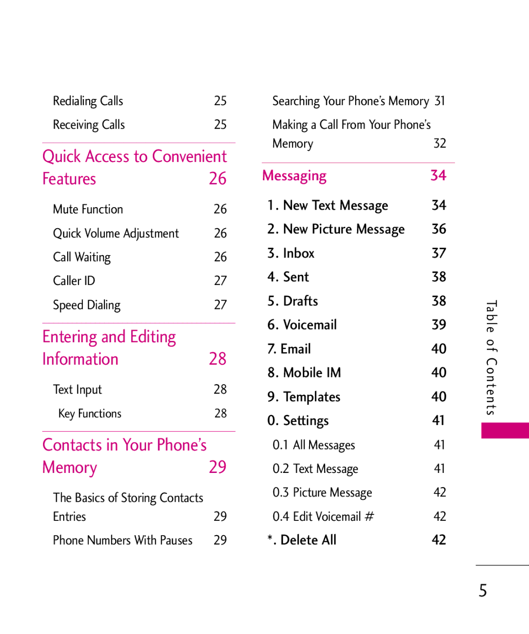 LG Electronics MT375 manual Features, Entering and Editing Information, Memory 