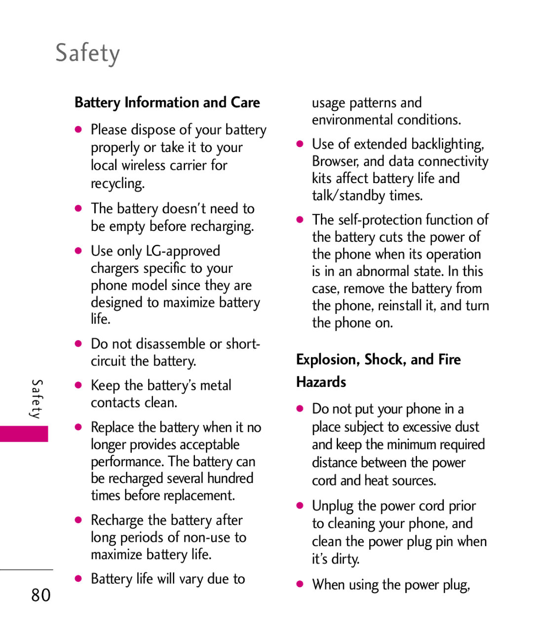 LG Electronics MT375 manual Explosion, Shock, and Fire Hazards 