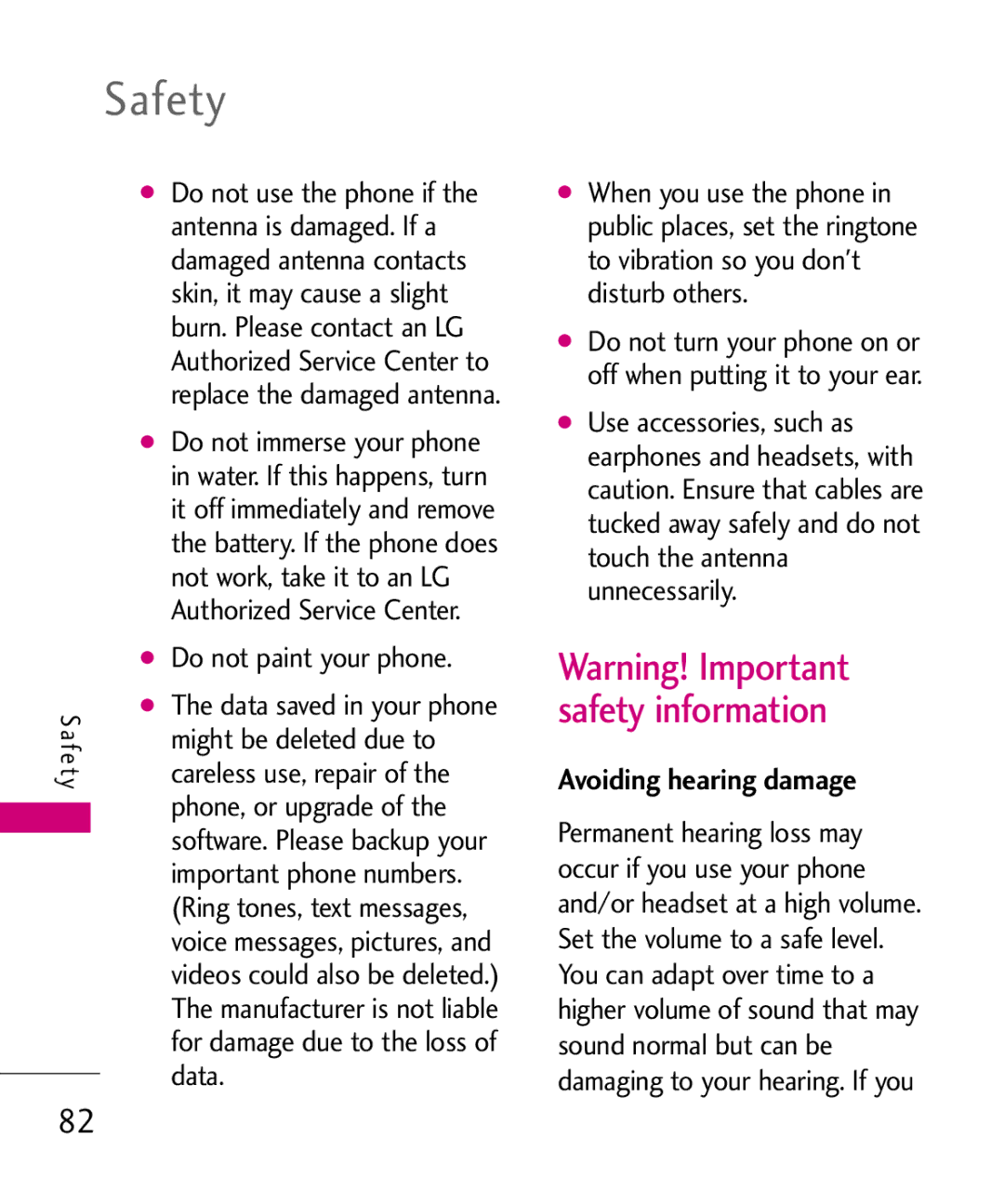 LG Electronics MT375 manual Avoiding hearing damage 