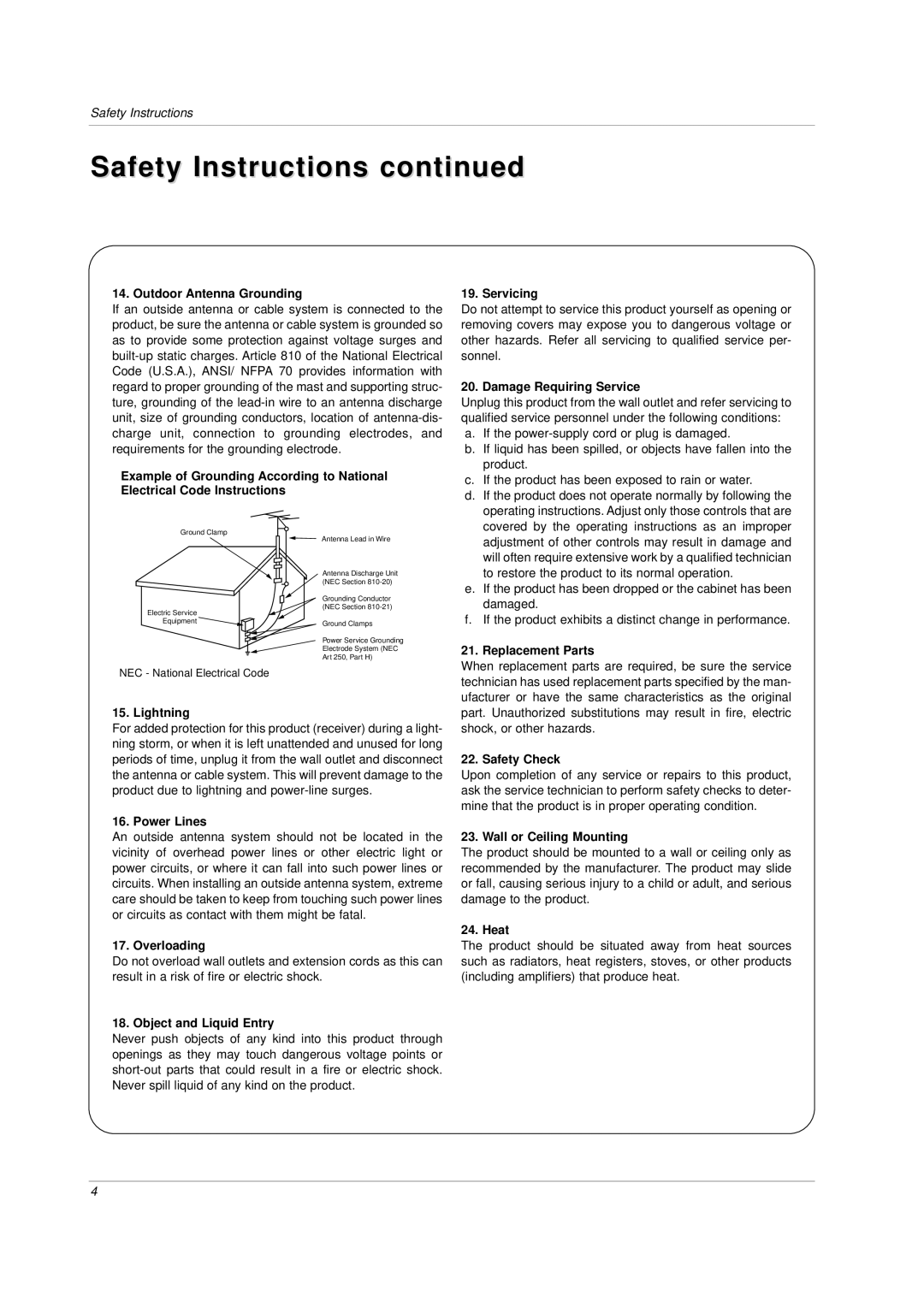 LG Electronics MU-42PZ44VB, MU-42PZ90M, MU-42PZ44VR, MU-42PZ44VA, MU-42PZ44VK, MU-42PZ44VS, MU-42PZ44MS Safety Instructions 